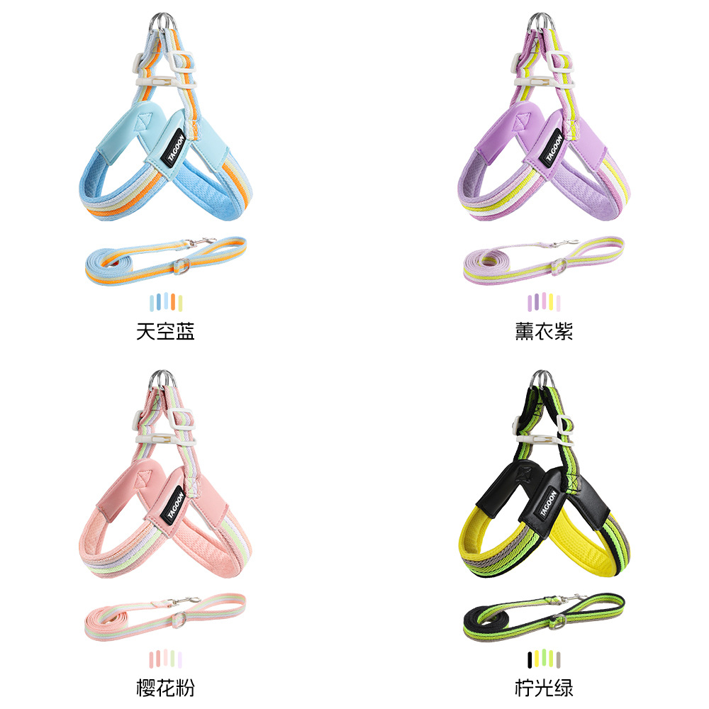 New pet leash, rainbow-colored dog leash, lightweight, breathable and convenient chest and back strap, in stock. Dog chest and back strap Specification image