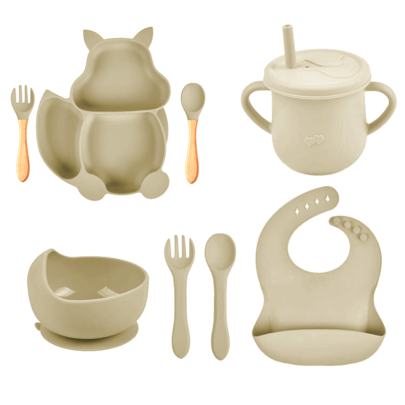 亚马逊跨境儿童母婴硅胶餐盘多色可选婴儿食品级餐具组合辅食套装餐具