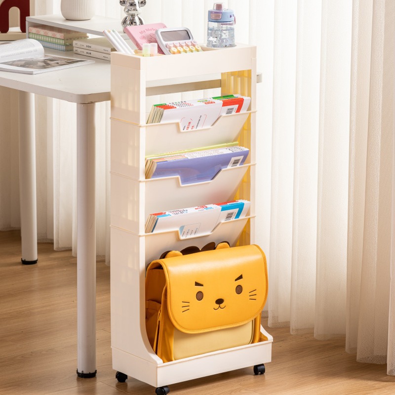 R37-966 five-layer movable slanting bookshelf, book organization rack, desk storage rack details Picture