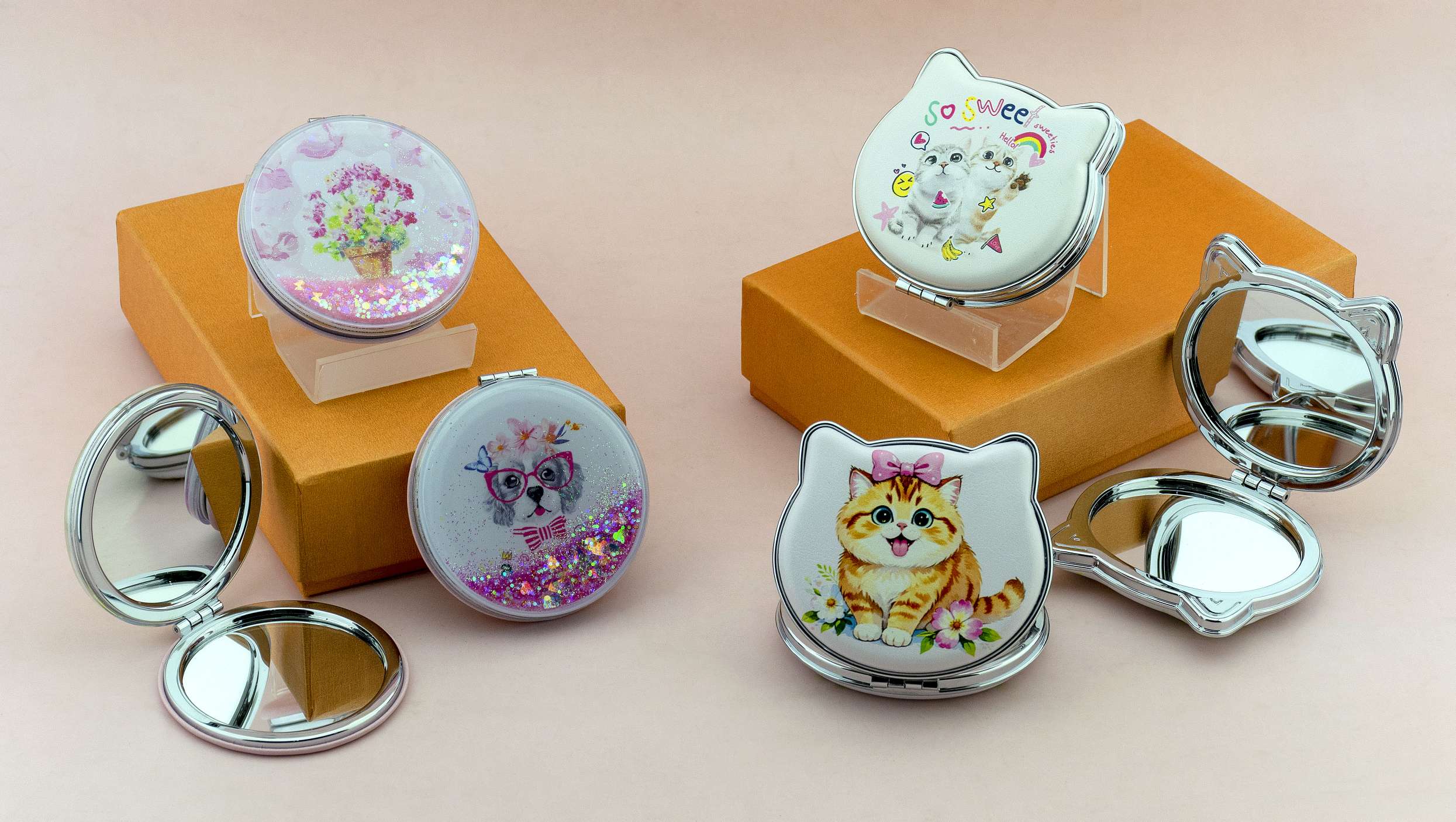 流沙设计小镜子 随身携带化妆镜 面包镜形状 精致便携镜子 手持折叠镜镜子  化妆镜详情图15