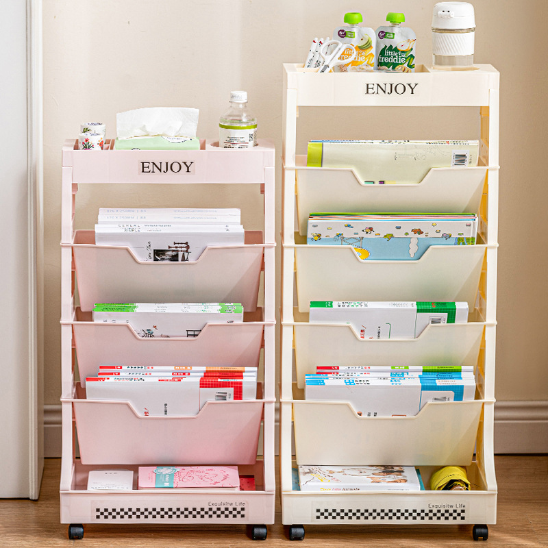 R37-966 five-layer movable slanting bookshelf, book organization rack, desk storage rack