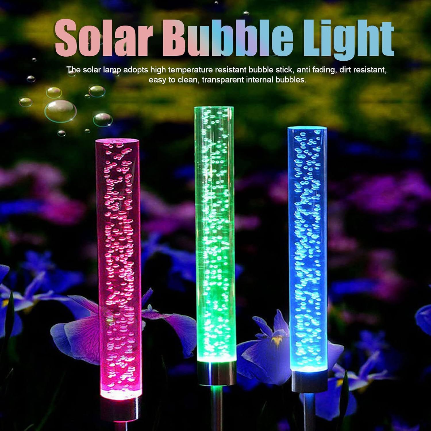 跨境亚马逊芦苇灯  亚克力棒彩光变色灯  太阳能户外防水地插庭院花园氛围装饰亮化彩灯彩色泡泡柱景观高品质RGB水晶柱灯