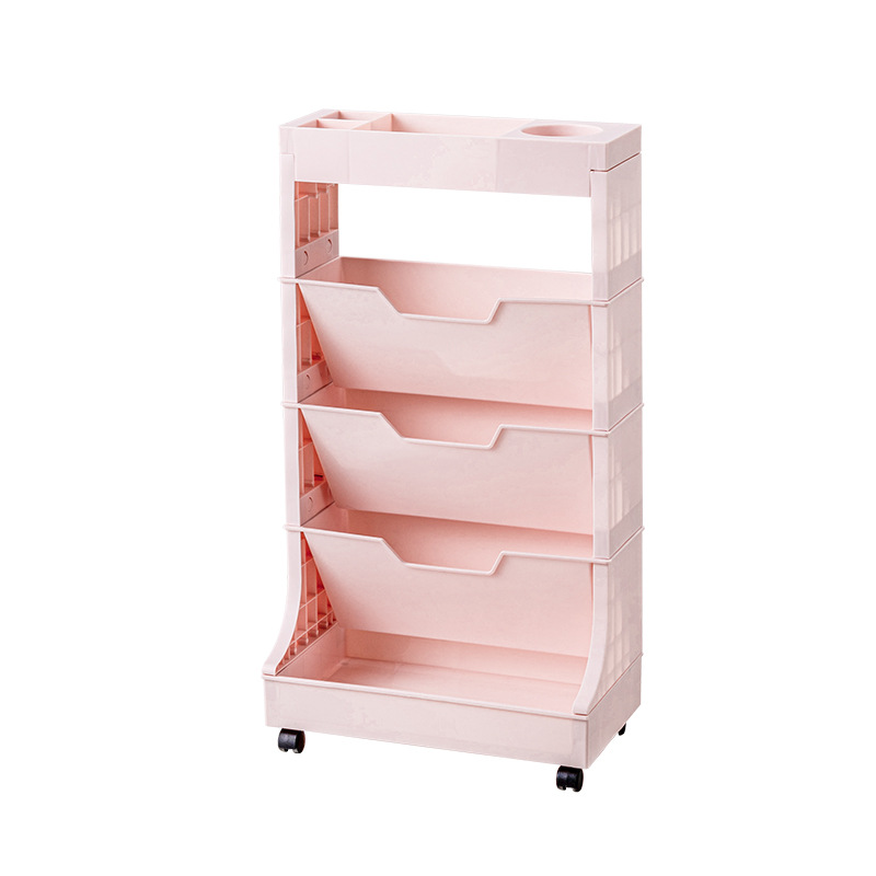 R37-966 five-layer movable slanting bookshelf, book organization rack, desk storage rack Item Picture
