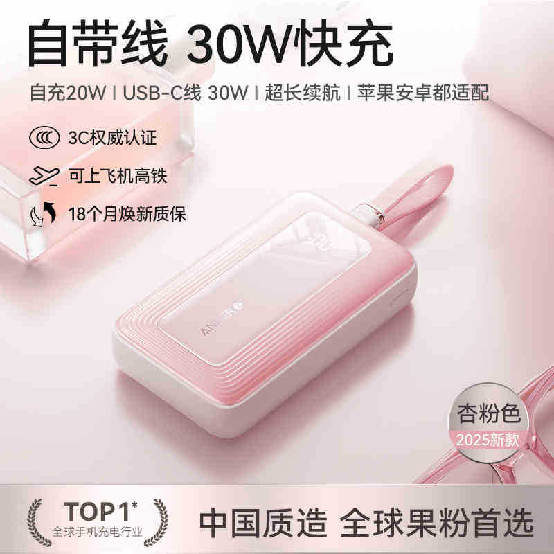 Built-In Cable Power Bank, 30W Fast Charging, 20,000Mah, 2024 New Model Mobile Power Bank Item Picture