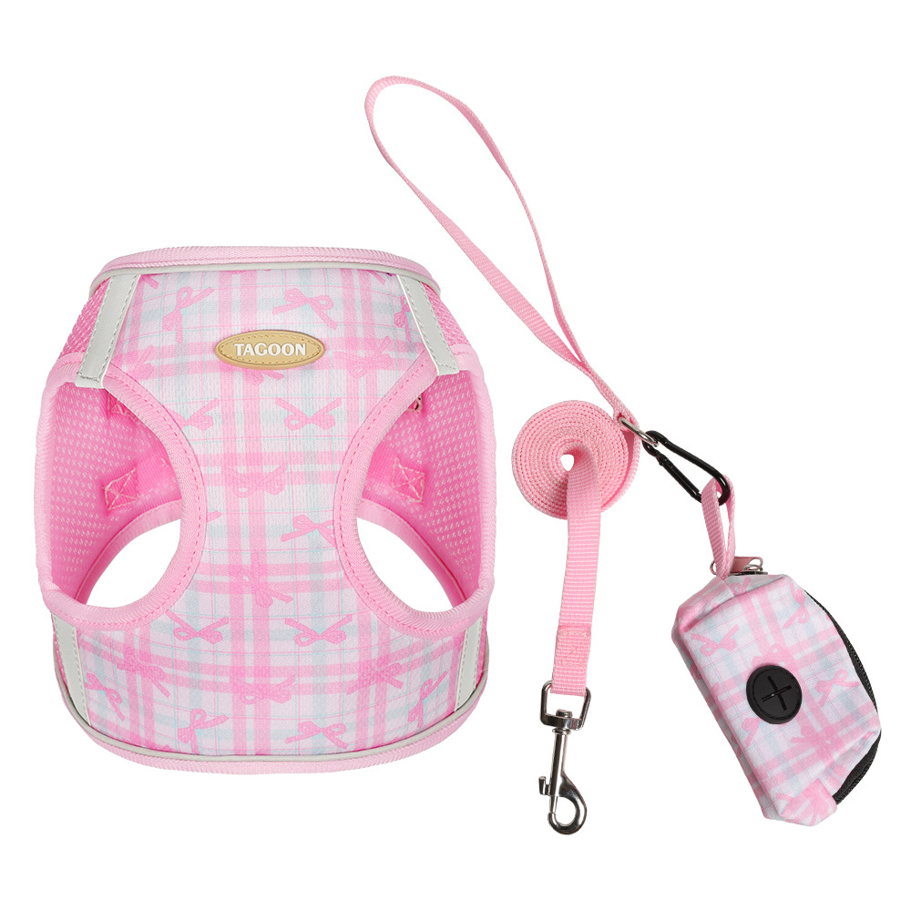 Best-selling cat leash with bow print. Cute cat chest and back protection. Little cat leash Item Picture