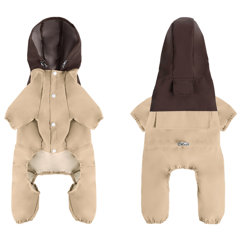 Dog windbreaker, suitable for both weather and rain, small and medium-sized pet towing, four-legged hooded sweatshirt, waterproof and windproof raincoat Application Scenario
