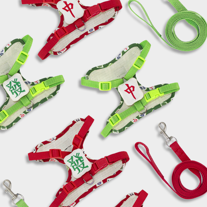 Mahjong dog leash, small dog breathable chest and back that can be pulled, vest style pet chest and back strap Specification image