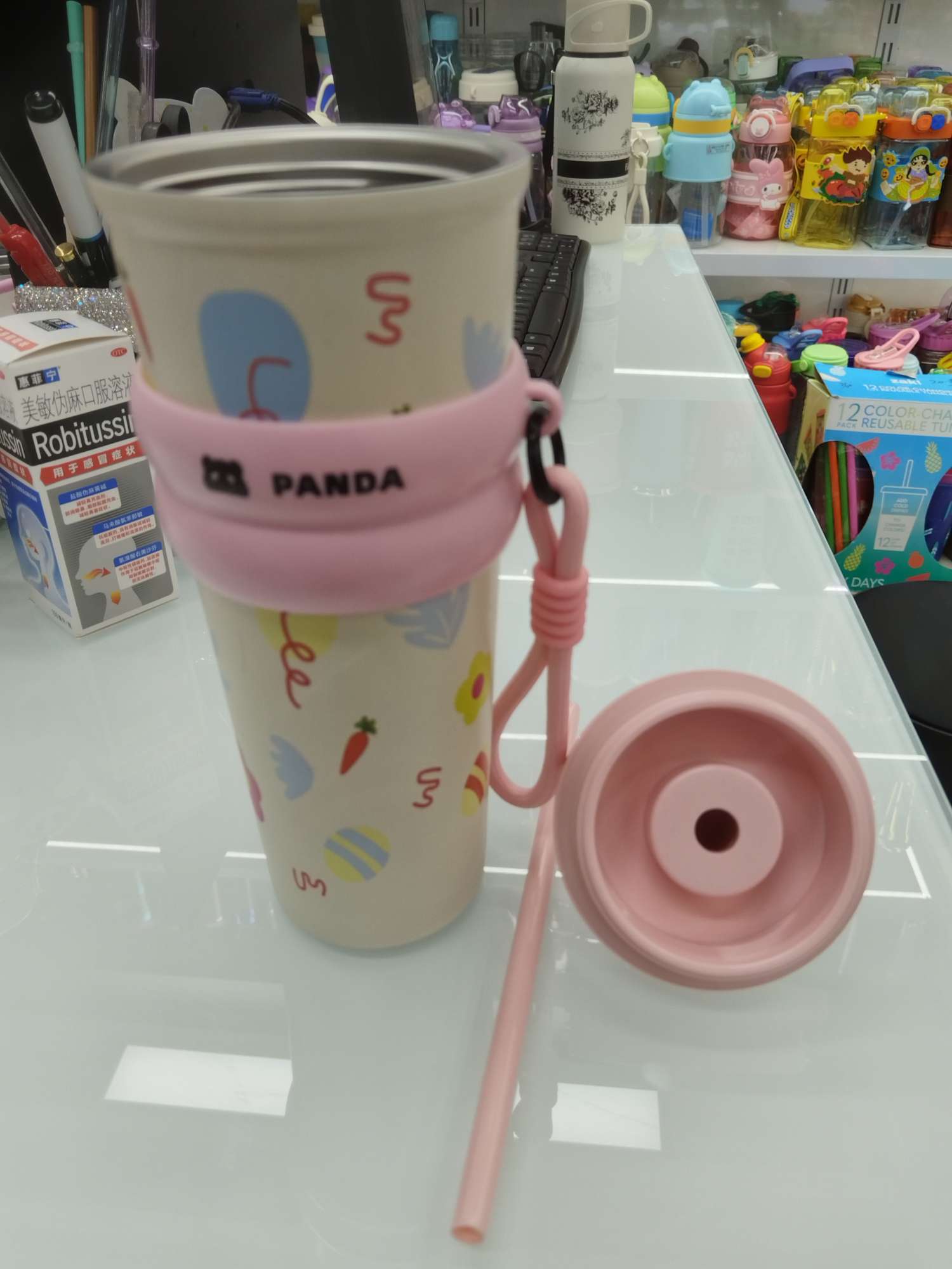 万圣节主题吸管公仔大容量PP水杯 杯具日用百货 吸管杯便携式塑料水杯卡通 热销熊猫公仔水杯水杯pp大容量水杯吸管公仔2