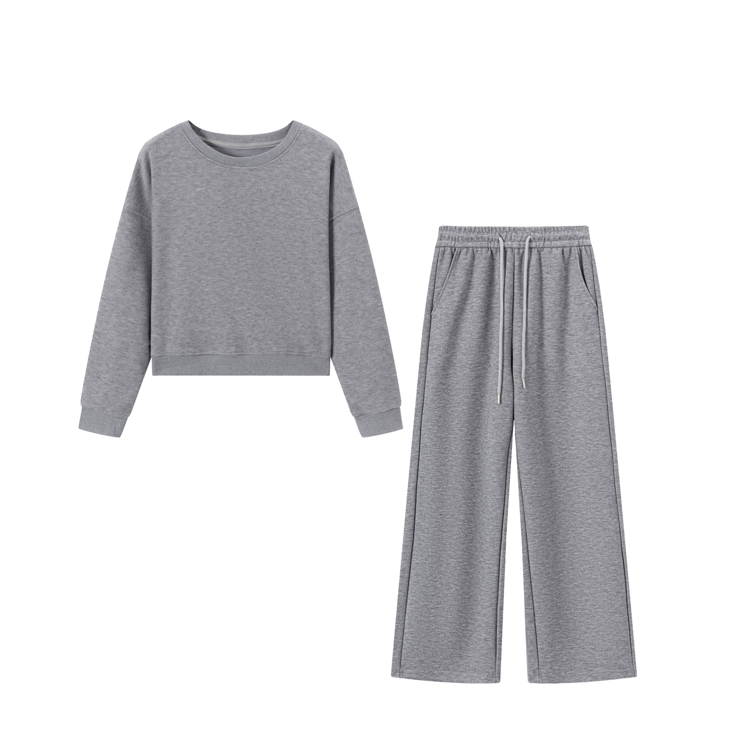 高级休闲时尚套装女秋季显瘦两件套短款卫衣宽松阔腿裤韩版纯色简约懒人套装