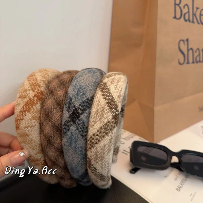 新款东大门格纹发箍高端羊绒羊毛面料发卡时尚网红百搭高颅顶头箍