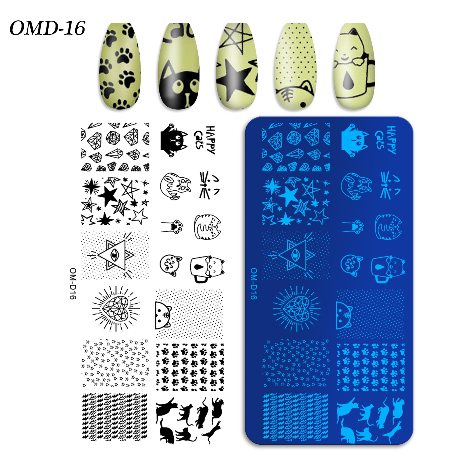 Cross-border new product launch: DIY nail print template, blue film nail print, nail polish, rectangular steel shanilak Specification image