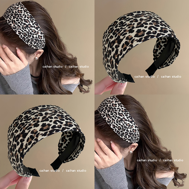 宽边豹纹女士发带式发箍女高级感洋气时尚高颅顶复古压发头箍洗脸