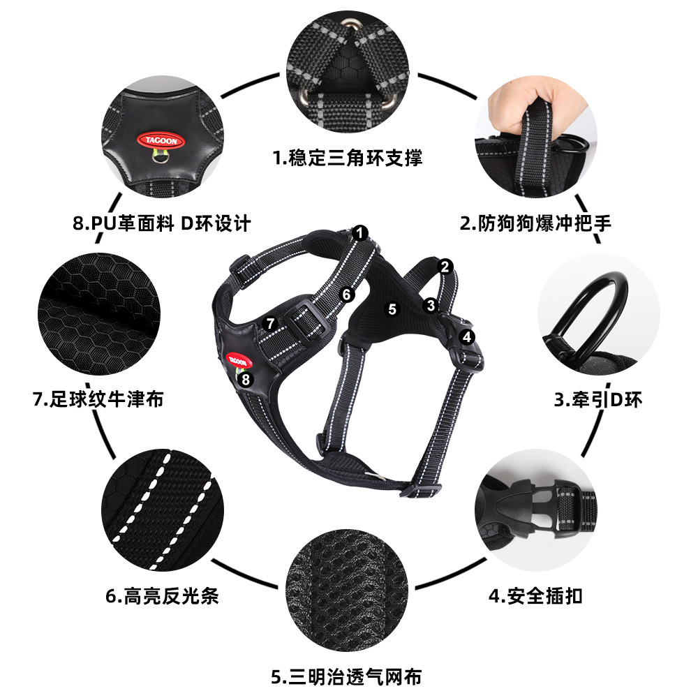 New pet chest and back strap reflective commuter dog leash explosion-proof and large-sized dog chest and back pet leash details Picture