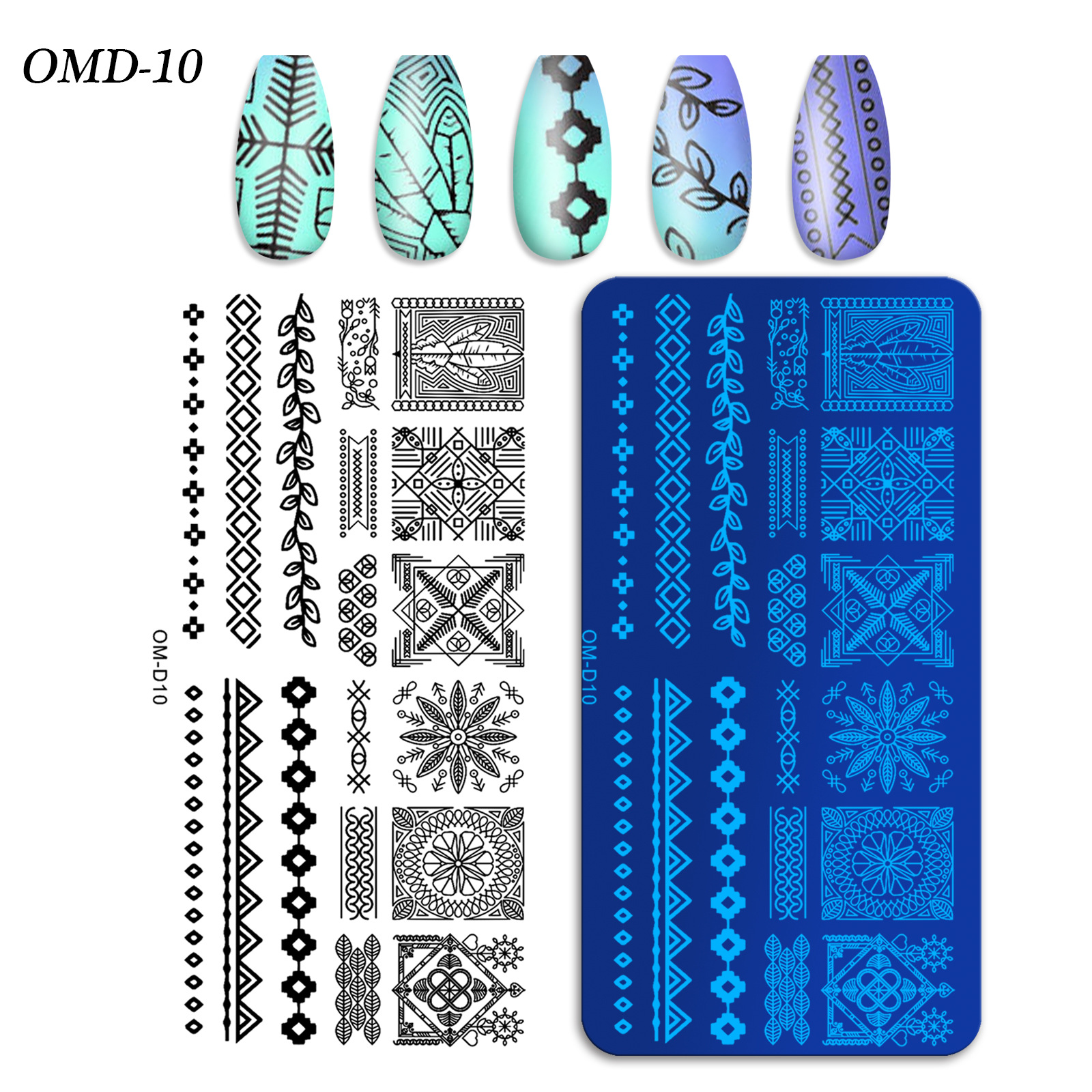 Cross-border new product launch: DIY nail print template, blue film nail print, nail polish, rectangular steel shanilak details Picture