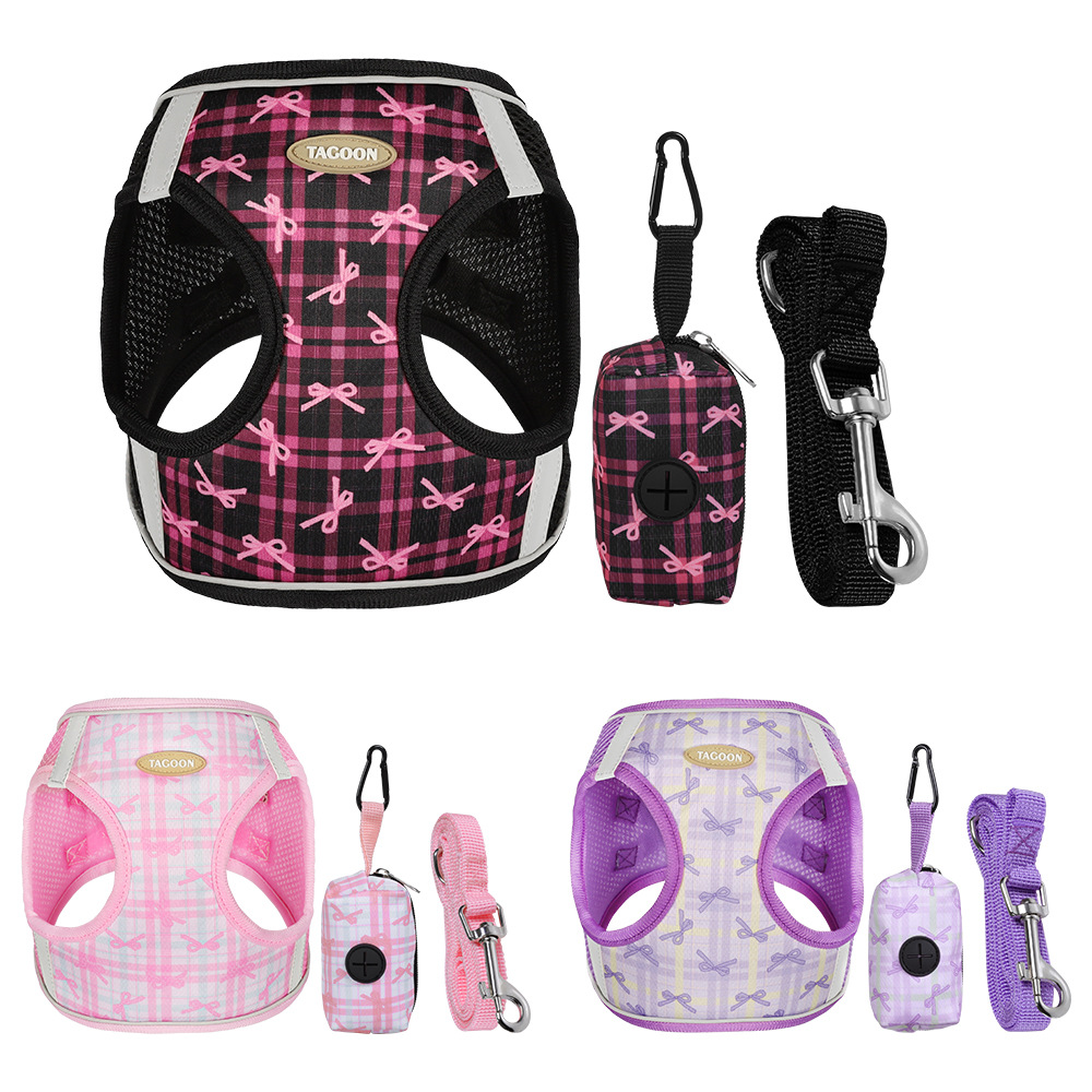 Best-selling cat leash with bow print. Cute cat chest and back protection. Little cat leash Specification image
