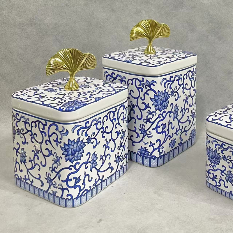 陶瓷密封罐 食品级收纳罐 厨房青花储物罐 摆件装饰