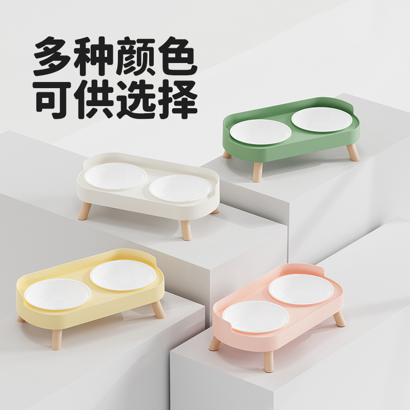 Stainless steel double-bowl anti-knock neck guard for pets, cat bowl, dog rice bowl, water and food integrated pet food set feeder Application Scenario