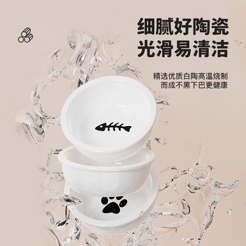 Pet ceramic double-bowl anti-knock neck guard cat bowl, dog rice bowl, water and food integrated pet food set feeder Application Scenario