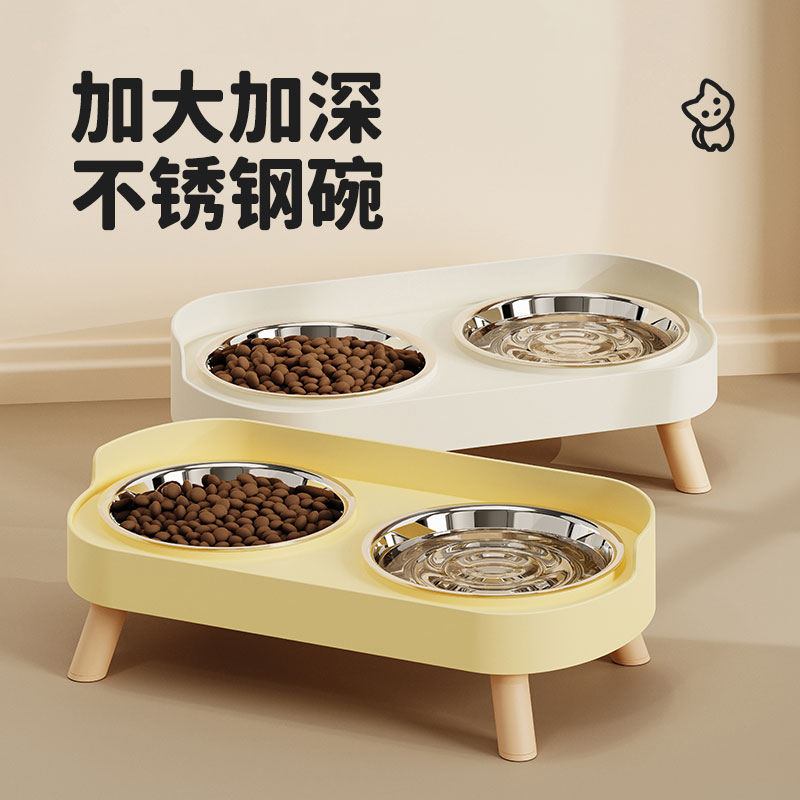 爱宠不锈钢双碗 防打翻护颈猫碗 狗狗饭碗水粮一体宠物食具喂食器
