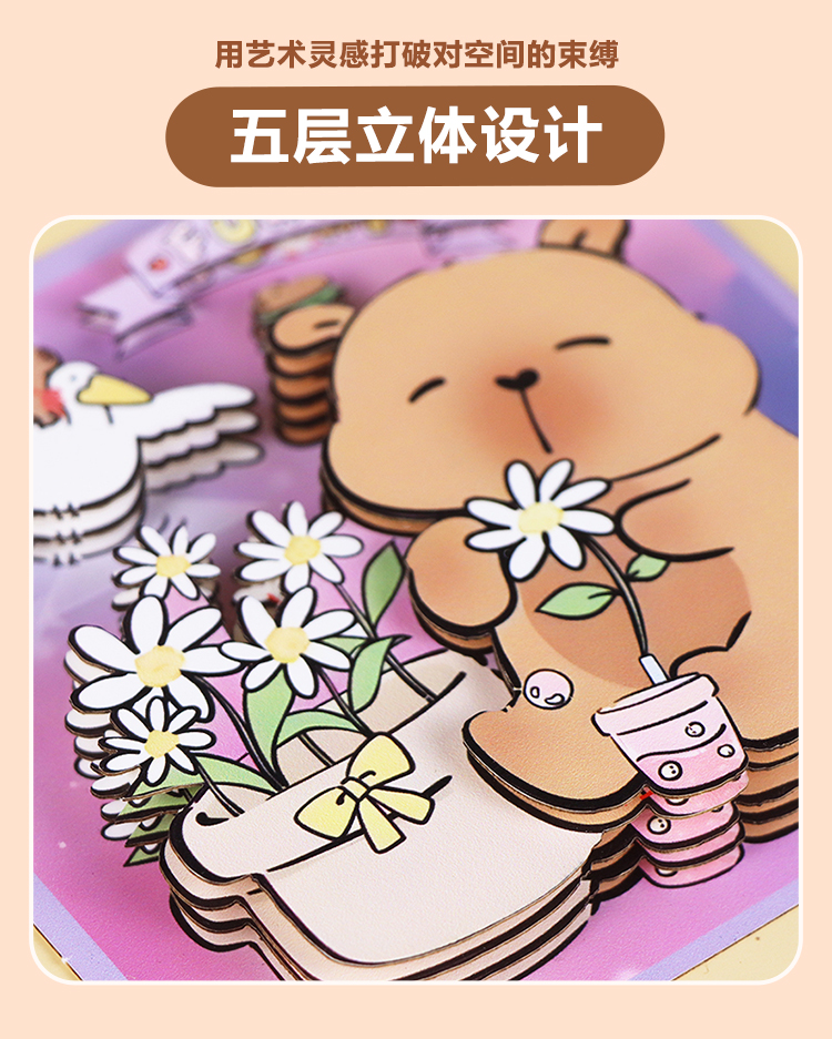 纸想造物卡皮巴拉3D立体拼图摆件创意儿童手工diy多层粘贴画批发详情3