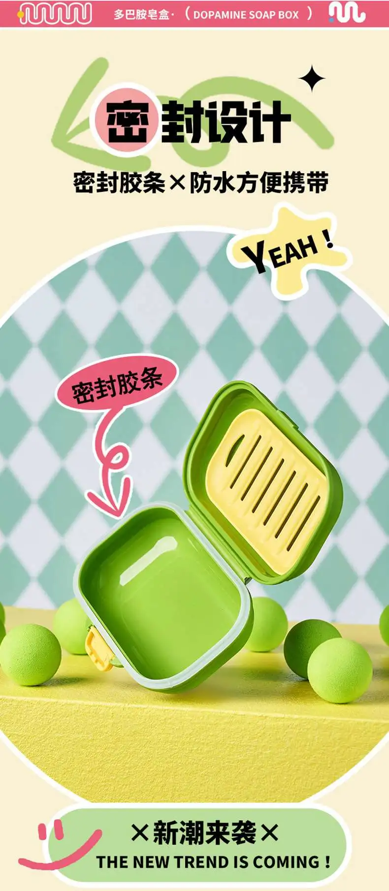 M80-8819 Creative flip-top soap box with a lid, portable and draining soap box for student dormitories detail image 4