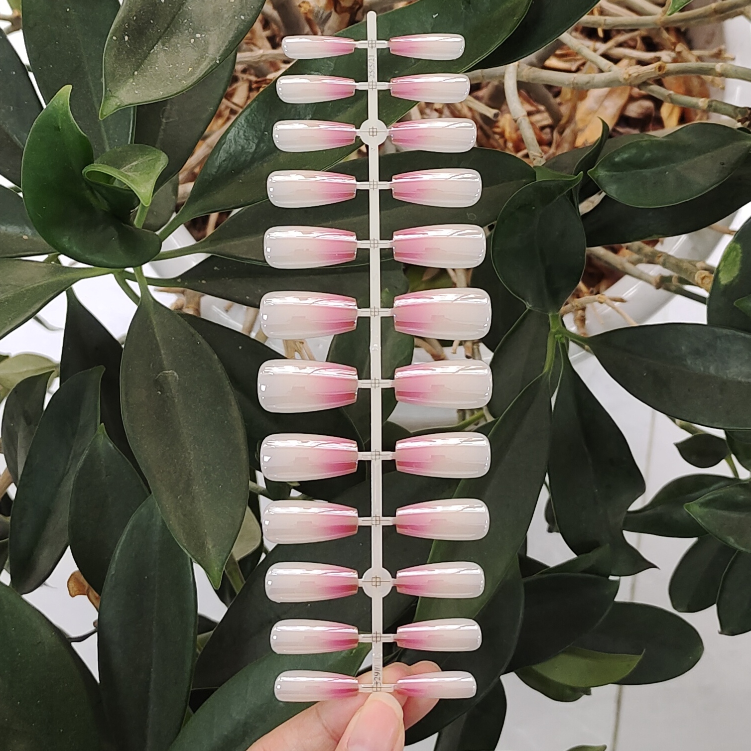 24 PCS PRESS ON NAIL TIPS MEDIUM COFFIN SHAPE PINK SHADING WITH electroplating STYLE  full figure