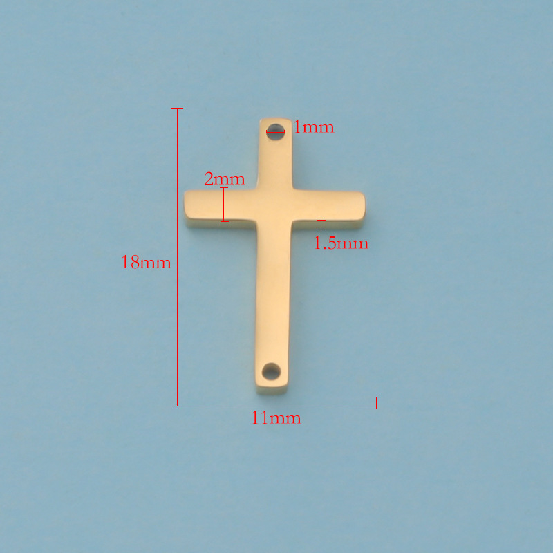 Cross-border best-selling in-stock double-hole cross small pendant, mirror-finish stainless steel DIY jewelry accessory, 11*18mm pendant Item Picture
