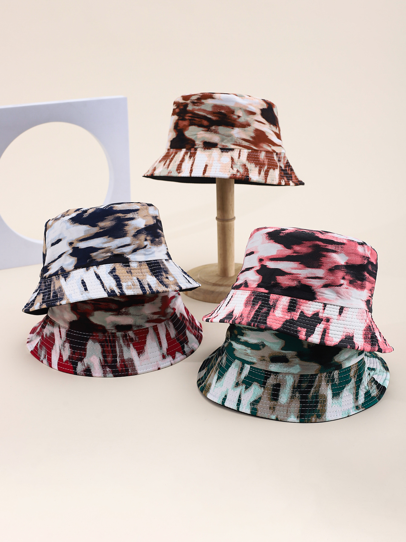 春夏季新款成人双面渔夫帽豹纹扎染拼色遮阳凉爽便携帽帽子