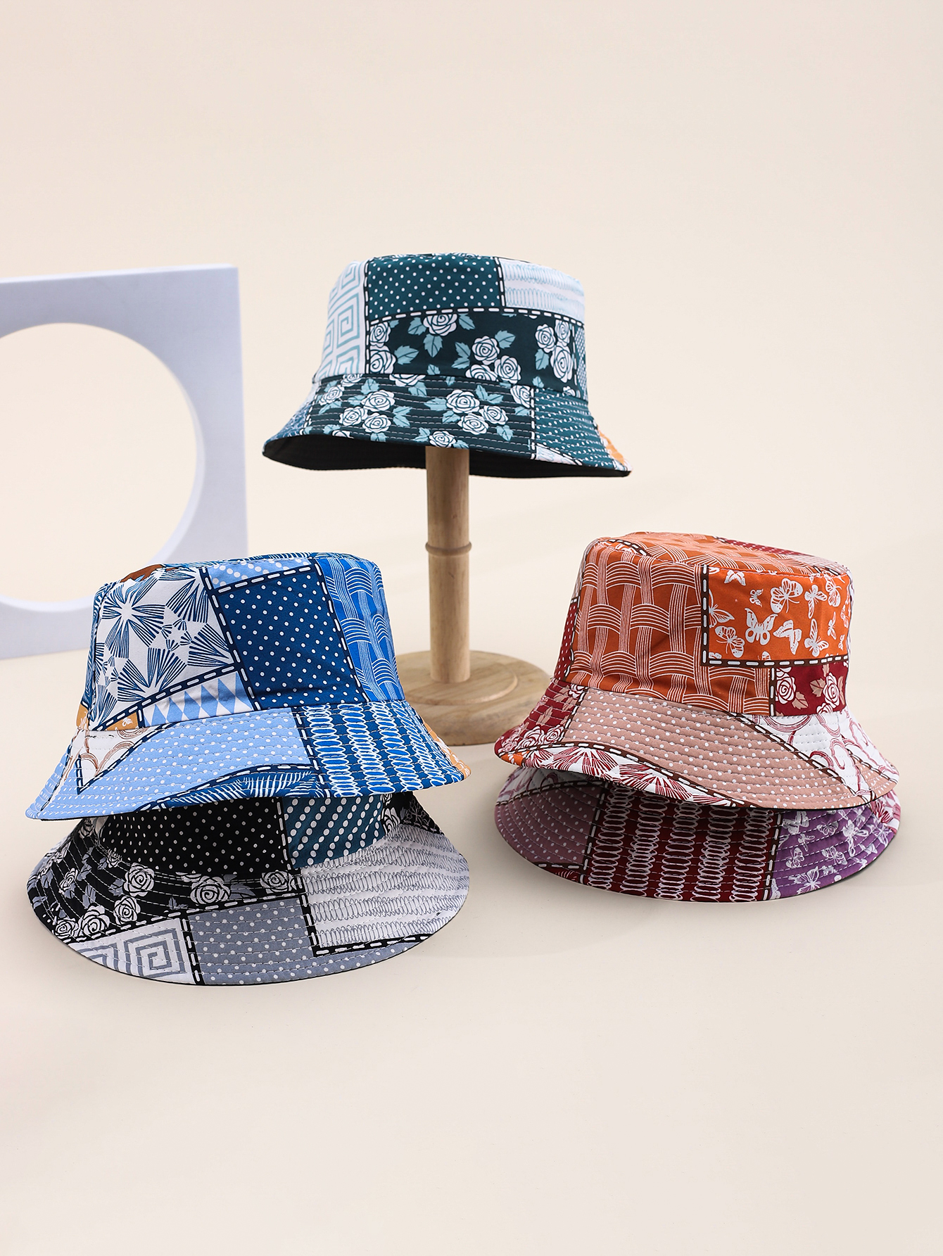 夏季成人帽子服装配饰头巾遮阳凉爽便携帽帽子帽子日系小花蝴蝶腰果双面渔夫帽爆款