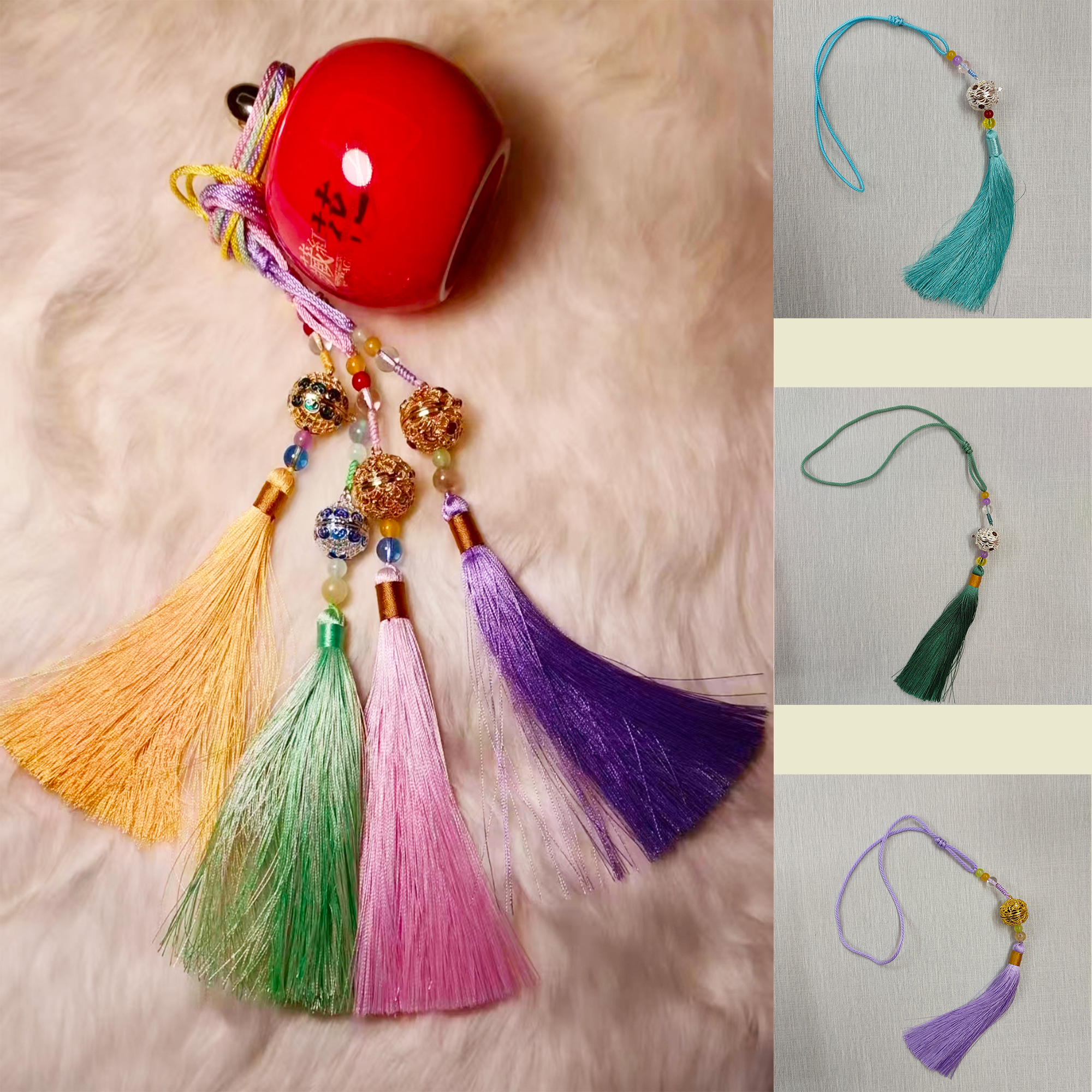 新款文创宫铃 古风香囊挂件 国风汉服压襟 流苏彩色挂件 彩色香囊 手机跨链挂件 汉服压襟详情3