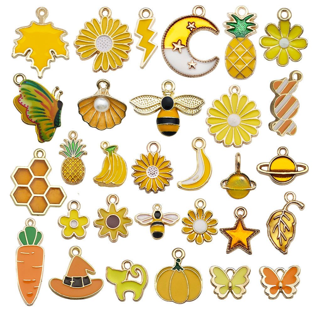 30款橙黄色滴油套装挂件五角星爱心手工diy项链手链饰品配件9色详情3