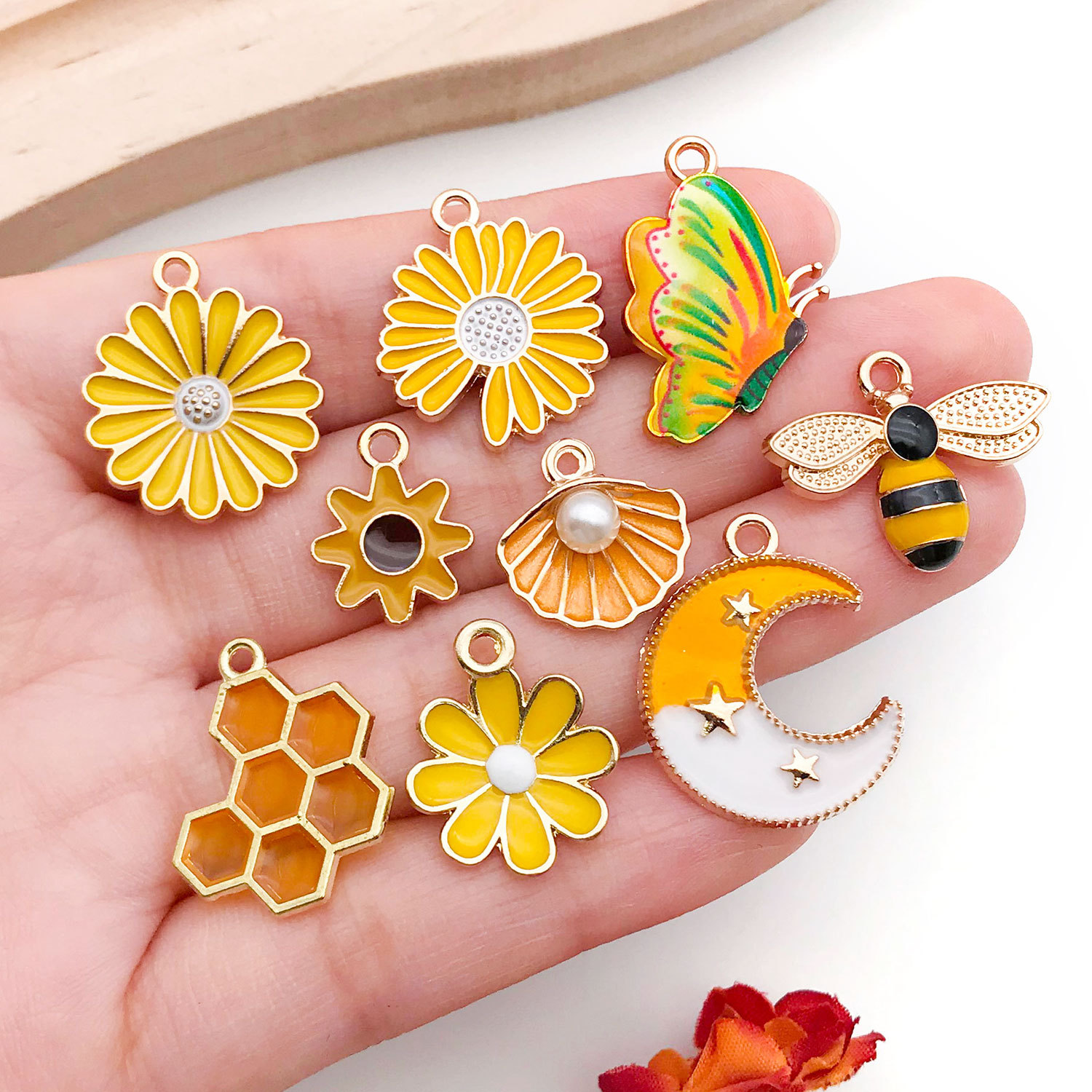 30款橙黄色滴油套装挂件五角星爱心手工diy项链手链饰品配件9色