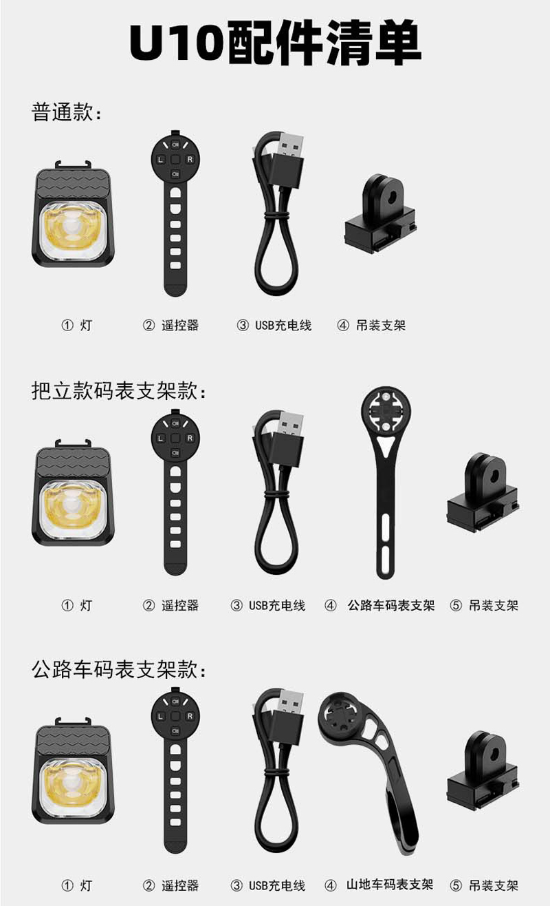 U10无线遥控车前灯吊装截止线自行车前灯远近光高亮户外骑行装备车灯照明电筒详情11