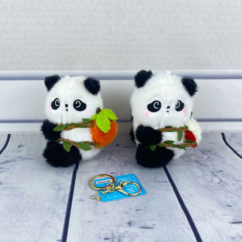 国潮网红创意柿柿平安熊猫毛绒公仔钥匙扣挂件娃娃机玩偶情侣礼物批发