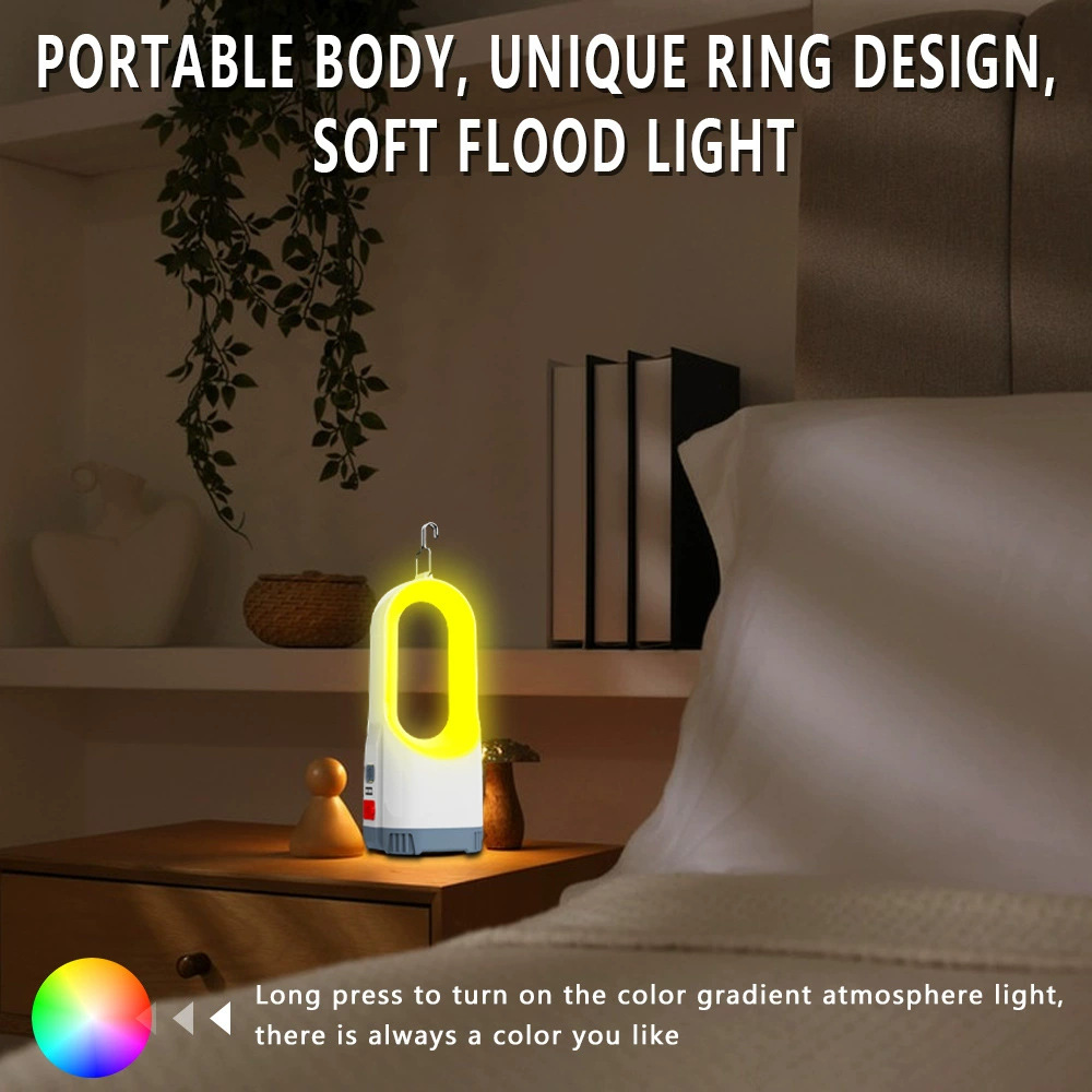 New cross-border multi-functional dual-source seven-color breathing lamp, high-power camping lamp, portable lamp, emergency charging lamp details Picture