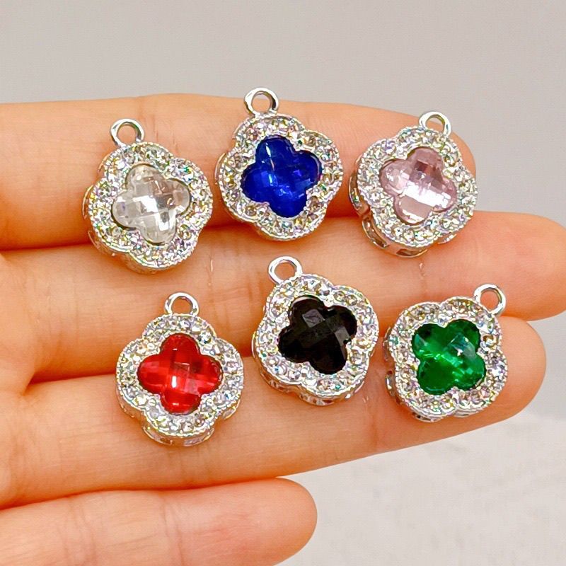 高级感满钻四叶草项链吊坠材料小香风服饰耳环手链diy饰品配件