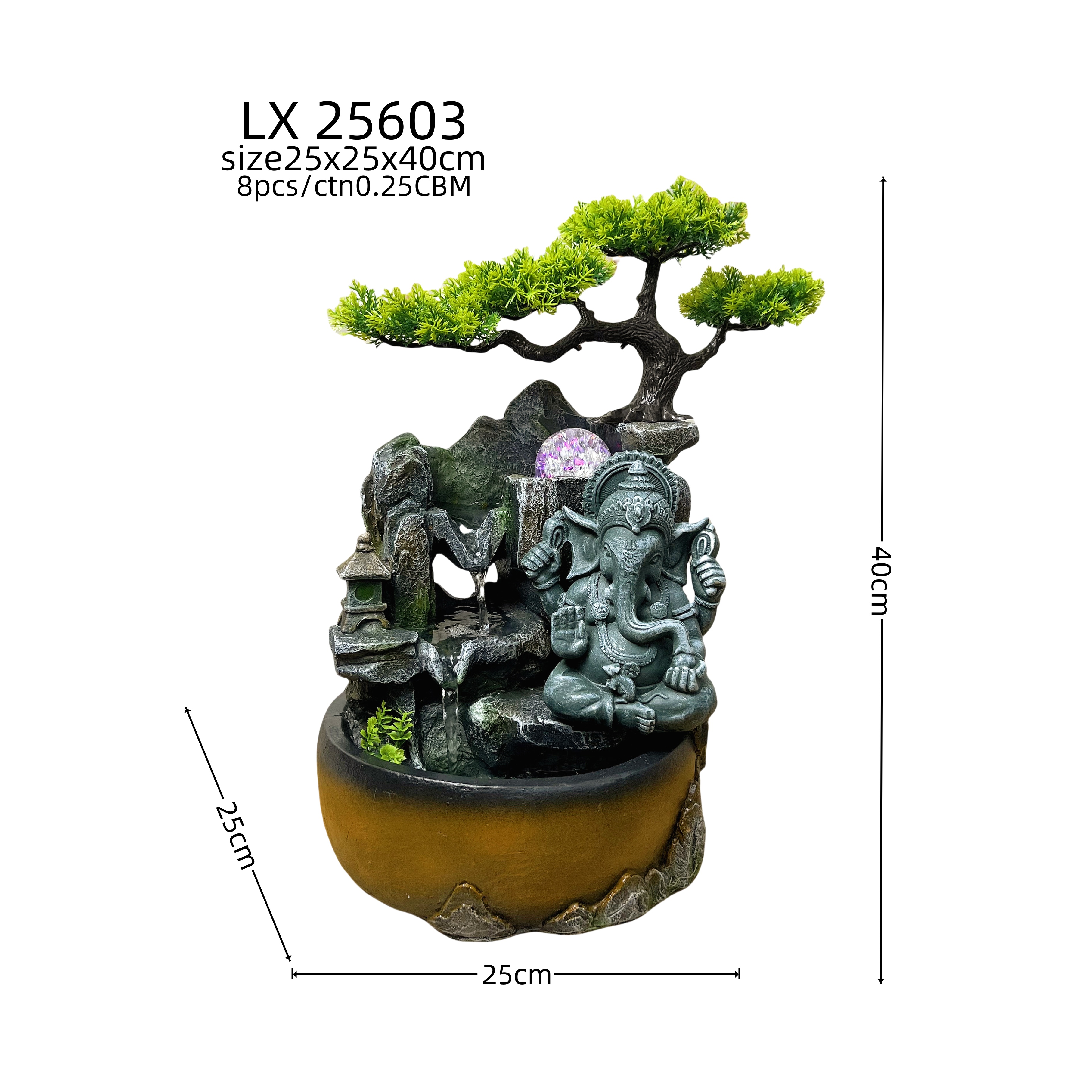 假山工艺品/流水/树腊假山/办公室假山流水摆件/摆件水晶球白底实物图