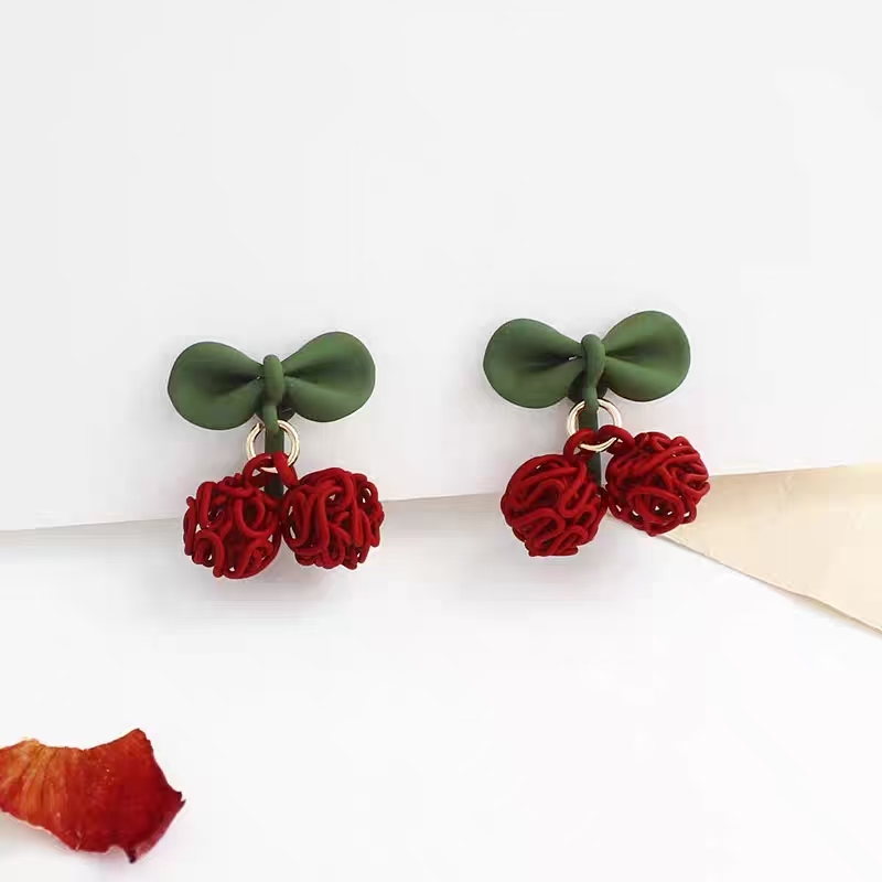 Rojo cereza earpin arco pendientes para mujeres Specification image