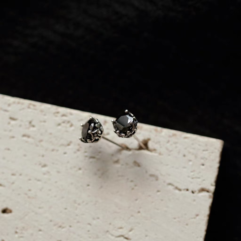 Vintage premium sense 925 agujas de plata con circonitas negras pendientes Specification image
