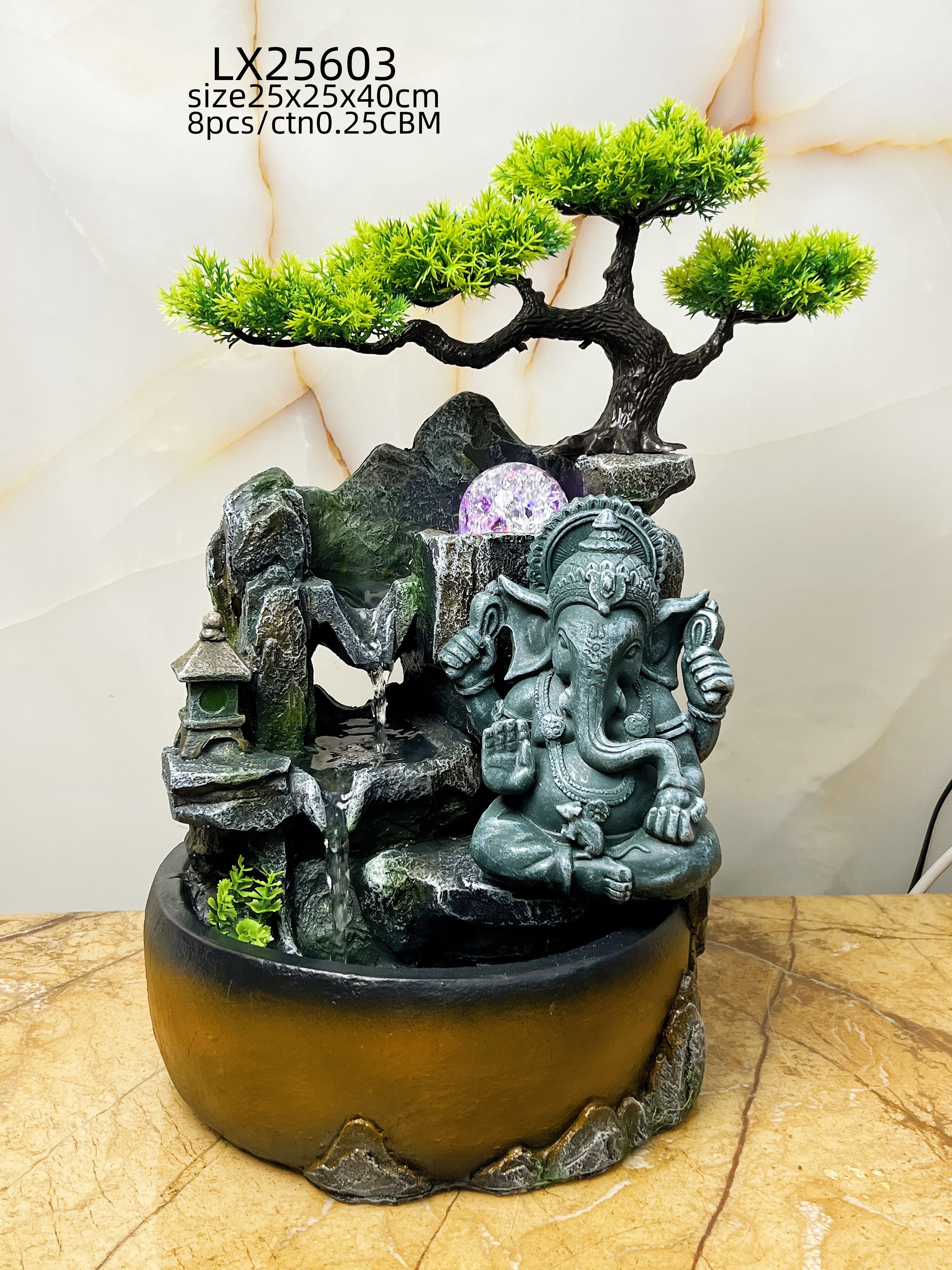 假山工艺品/流水/树腊假山/办公室假山流水摆件/摆件水晶球细节图