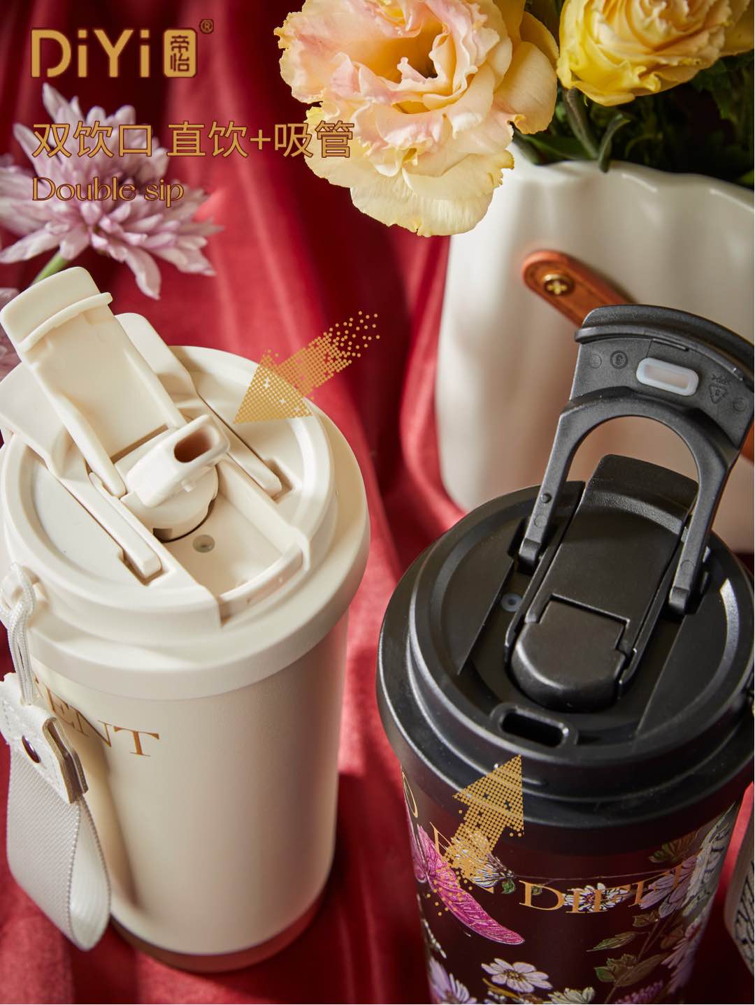 Double Drink Coffee Cup upgrade 316 stainless steel + ceramic inner liner DY-BW1253 Diyi Beautiful All Things Double Drink Coffee Cup 500ml add a touch of beauty and romance to life 🌸 pic 2