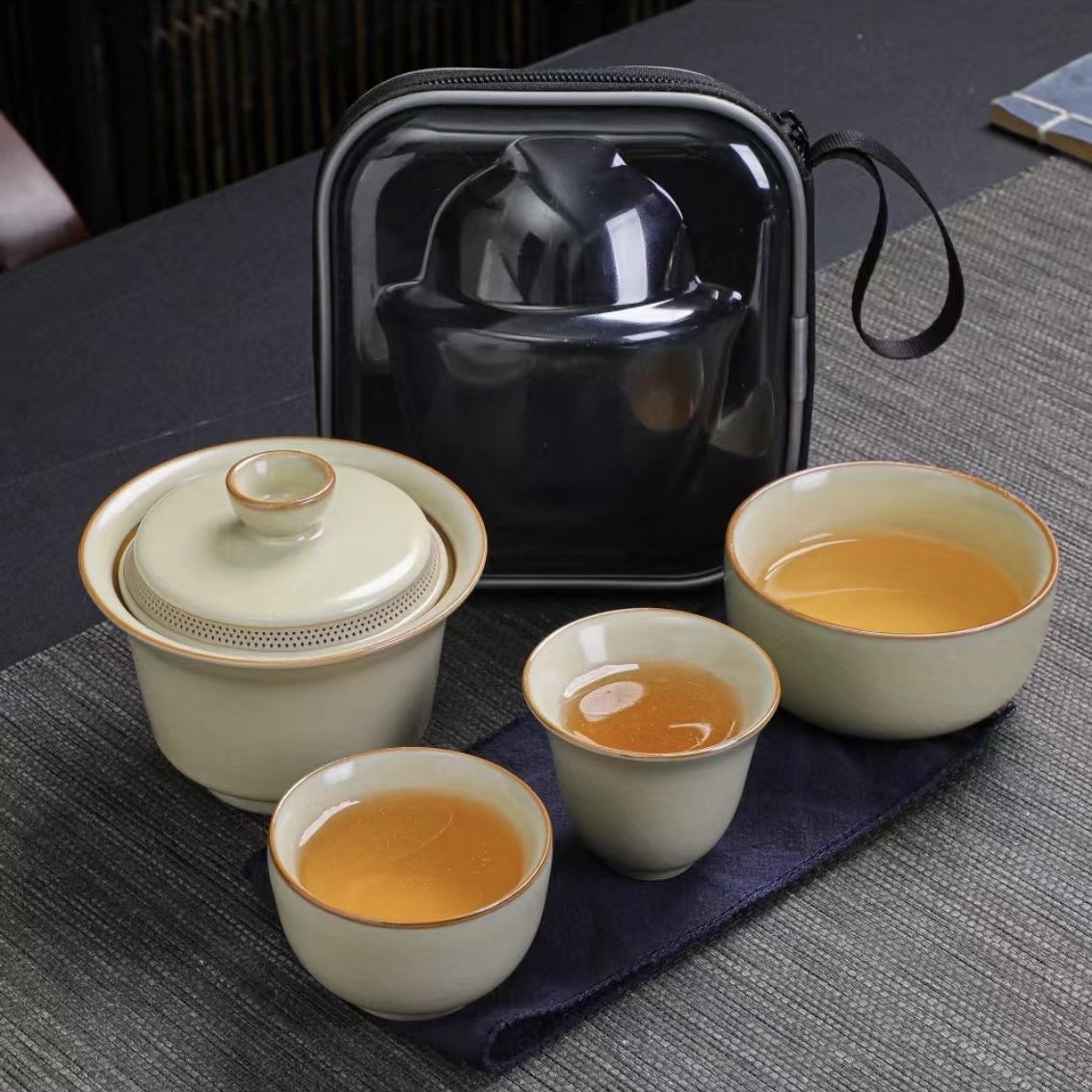 旅行茶具/茶具/陶瓷快客杯/快客杯/粉色茶具细节图