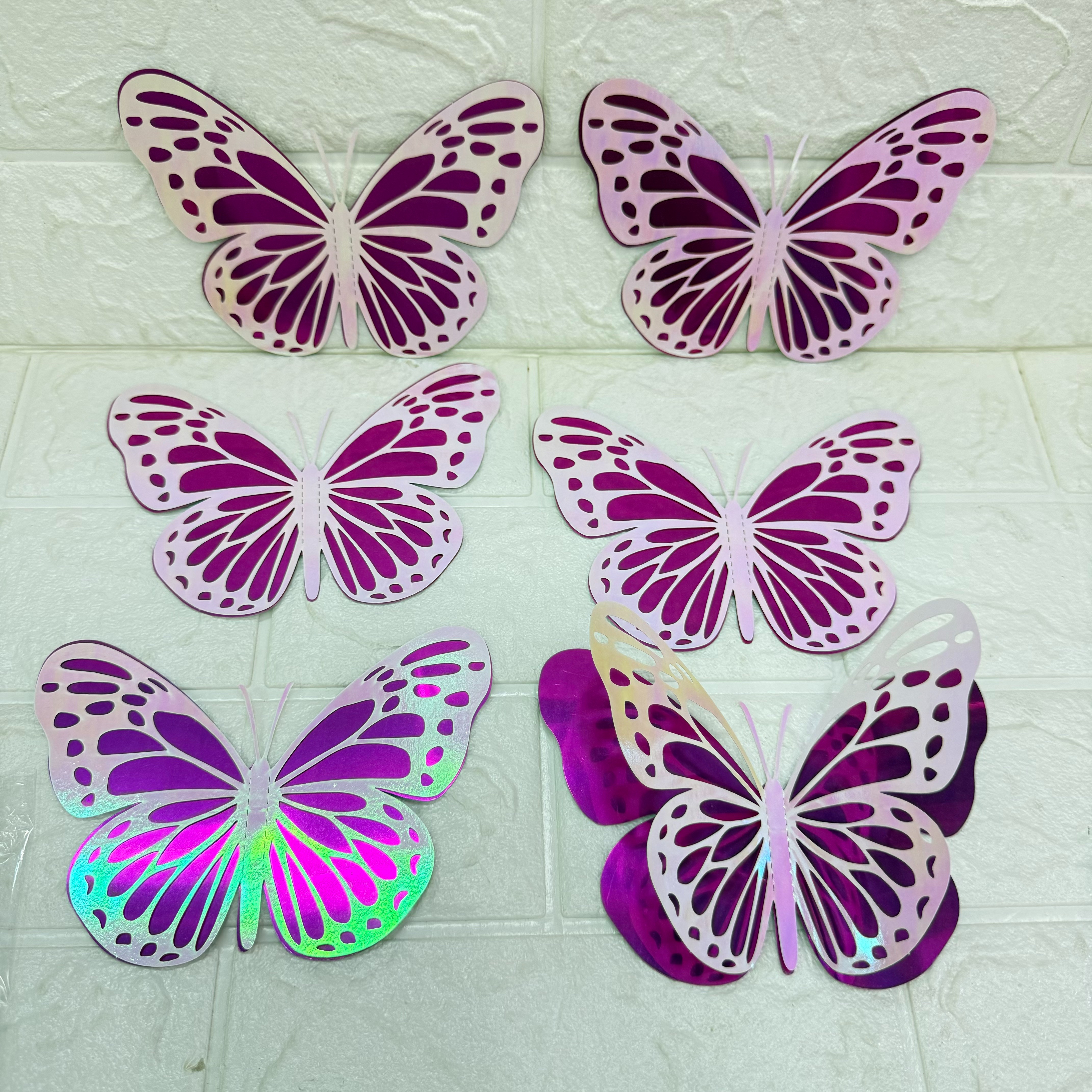 Double-layer butterfly decoration: 6 laser-engraved hollowed-out butterflies, 3D three-dimensional simulated butterfly decoration Item Picture