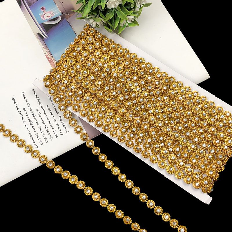 Classic ethnic gemstone lace, gold and silver acrylic lace, diy ethnic dance costume accessories, beaded accessories details Picture