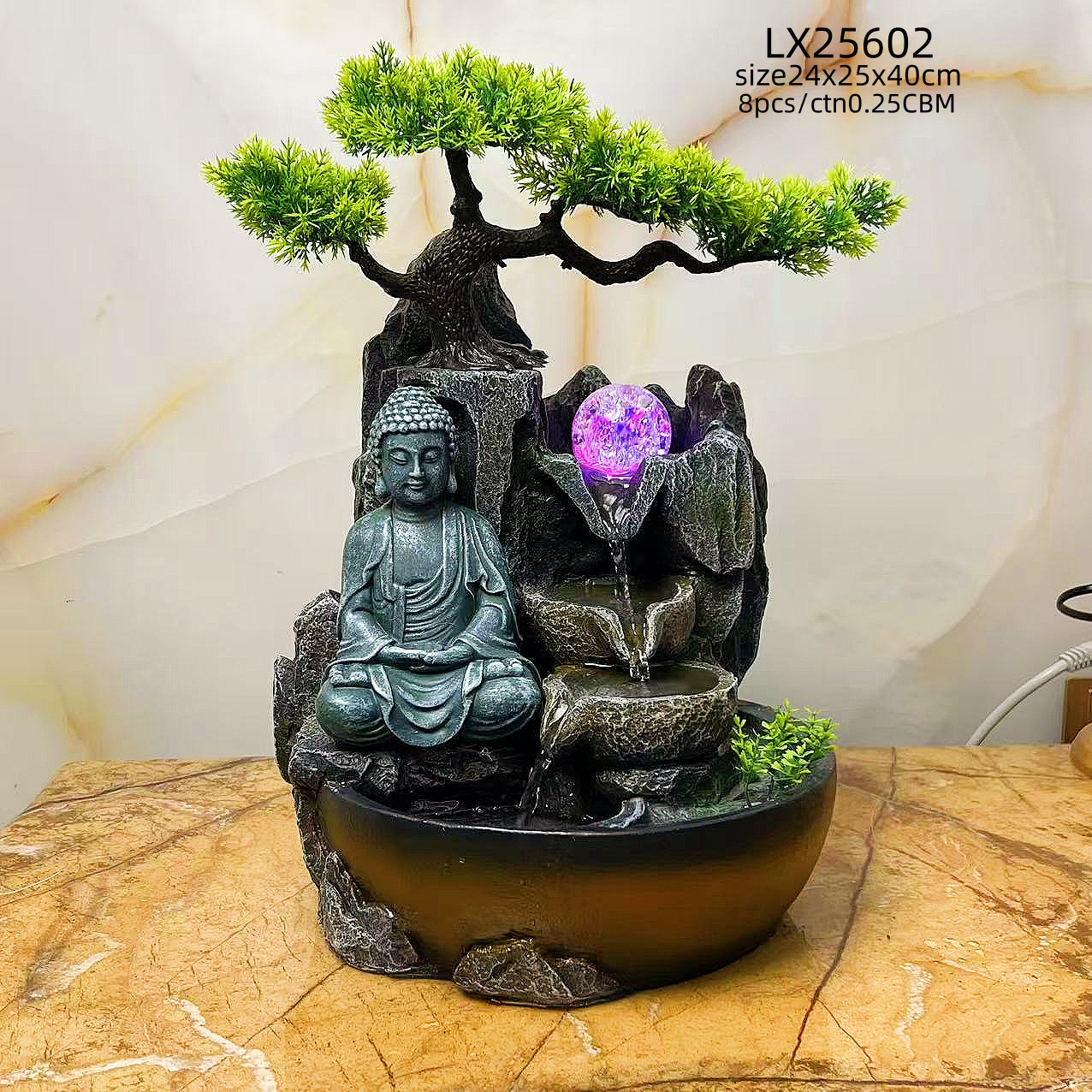 树脂流水喷泉 流水摆件 印度象神Ganesha 风水球 加湿器。