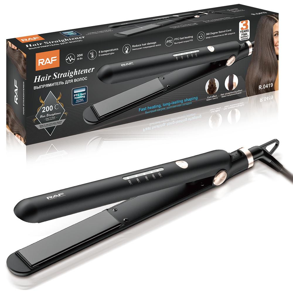 RAF European standard straight and curly dual-purpose hair straightener without damaging hair, hair styling arc-shaped straight splint, straightening splint, electric splint details Picture