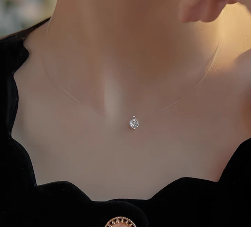 925纯银人鱼之泪项链女轻奢高级闪钻吊坠锁骨链法式气质爆款颈链微镶锆石吊坠配件铜镀金饰品详情图4