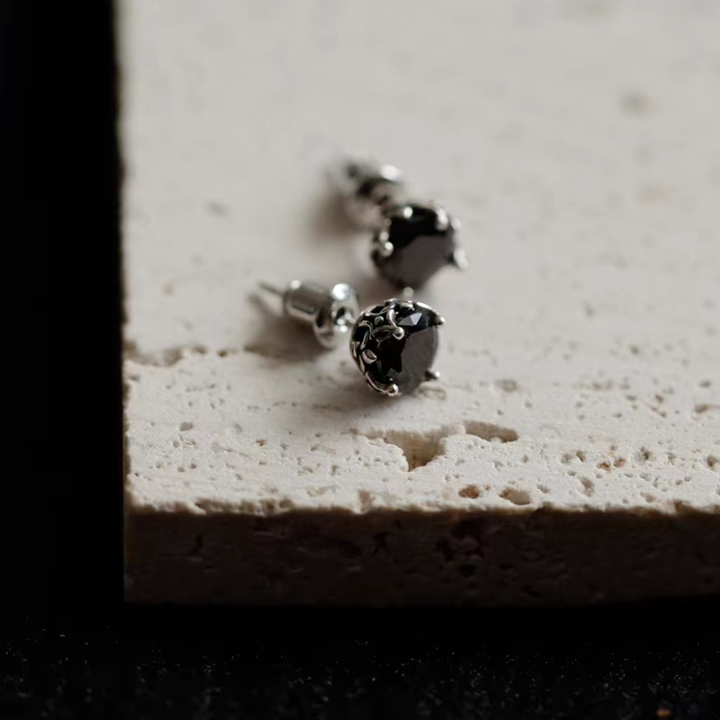 Vintage premium sense 925 agujas de plata con circonitas negras pendientes details Picture
