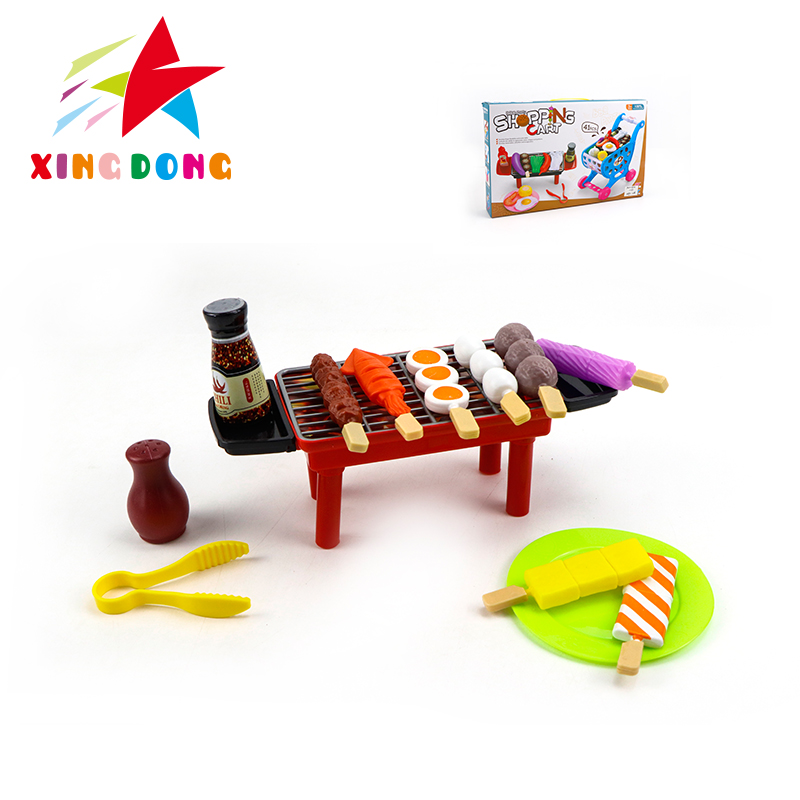 过家家餐具 仿真餐具 儿童厨房玩具 儿童游玩套餐手提包拆装购物车+海鲜烤炉儿童 益智启蒙玩具
