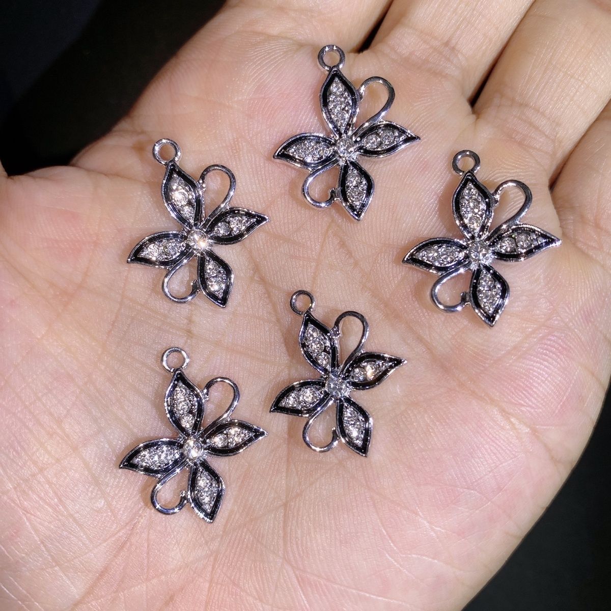 个性黑边四叶草保色合金手链项链吊坠配件耳环饰品手工diy材料